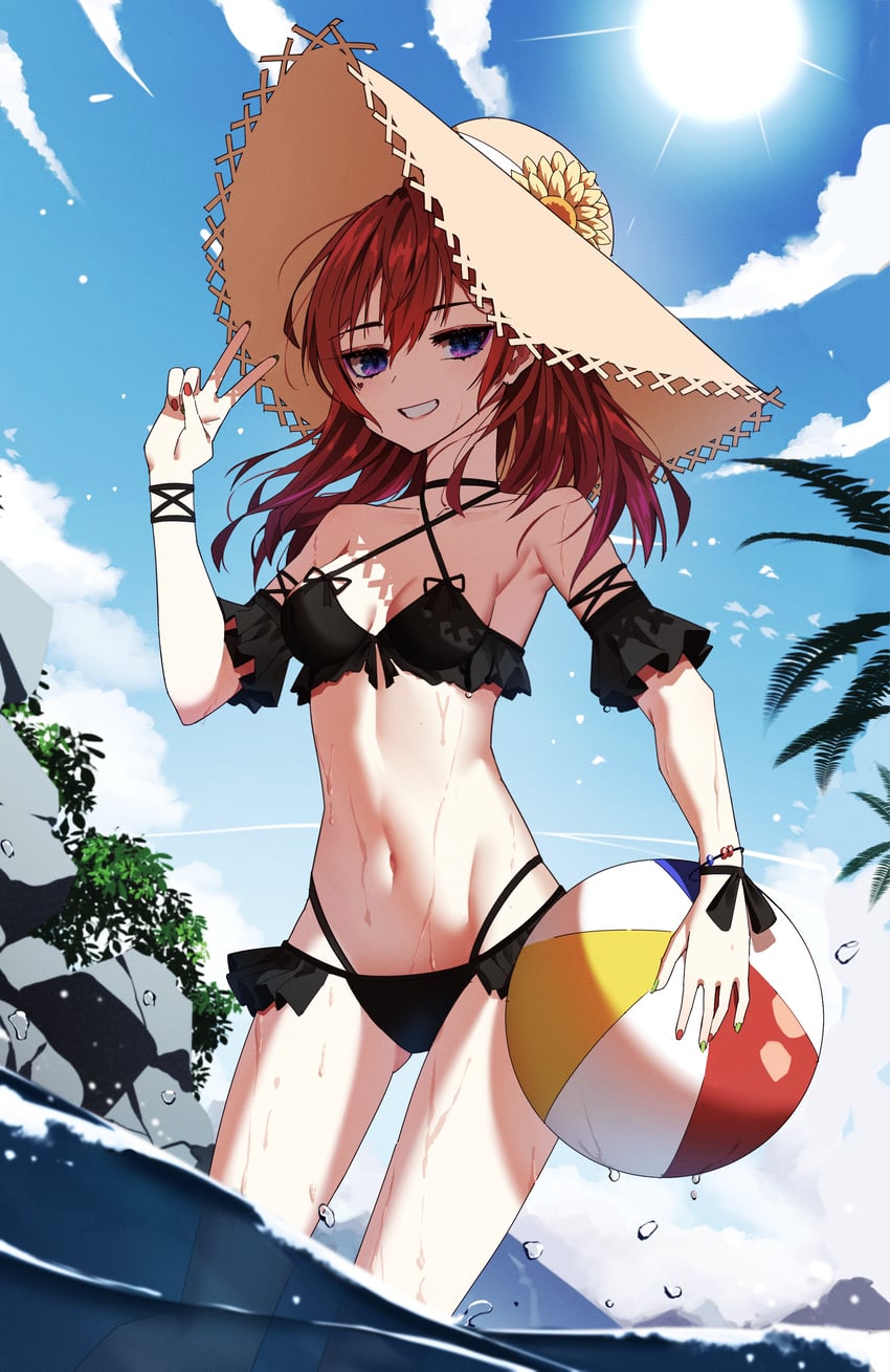 原创 1名女孩 球 沙滩球 比基尼 黑色比基尼