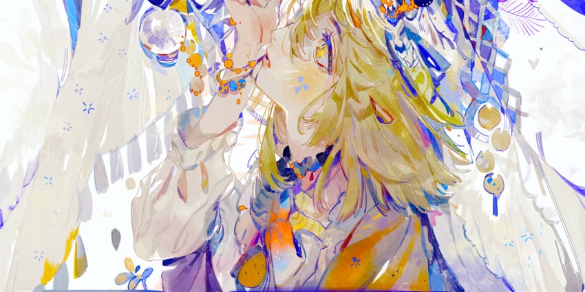 原创 1个其他角色 举手 金发 侧视 长袖