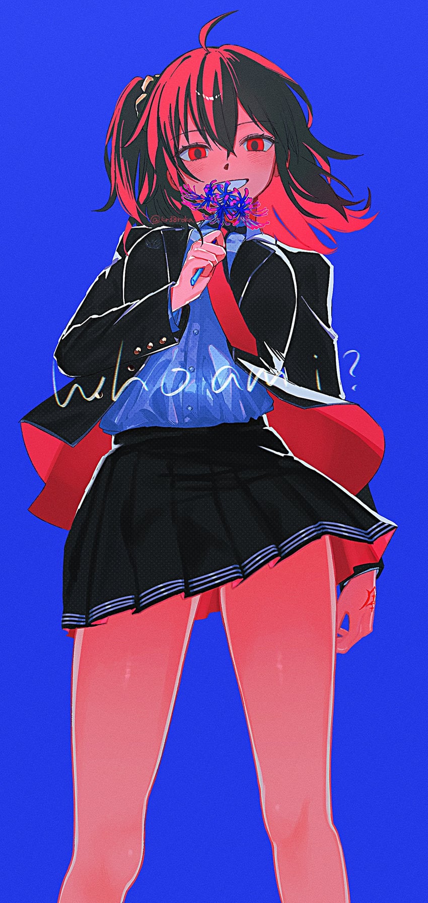 Fate/Grand Order、Fate系列、藤丸立香 (女性) 1名女孩 黑色裙子 蓝色背景 牛仔镜头 英文文本
