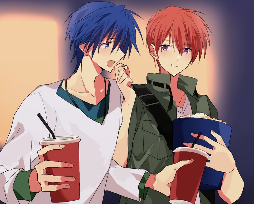 Angel Beats!、日向秀树、音无结弦 2个男孩 :D 蓝眼 蓝发 模糊