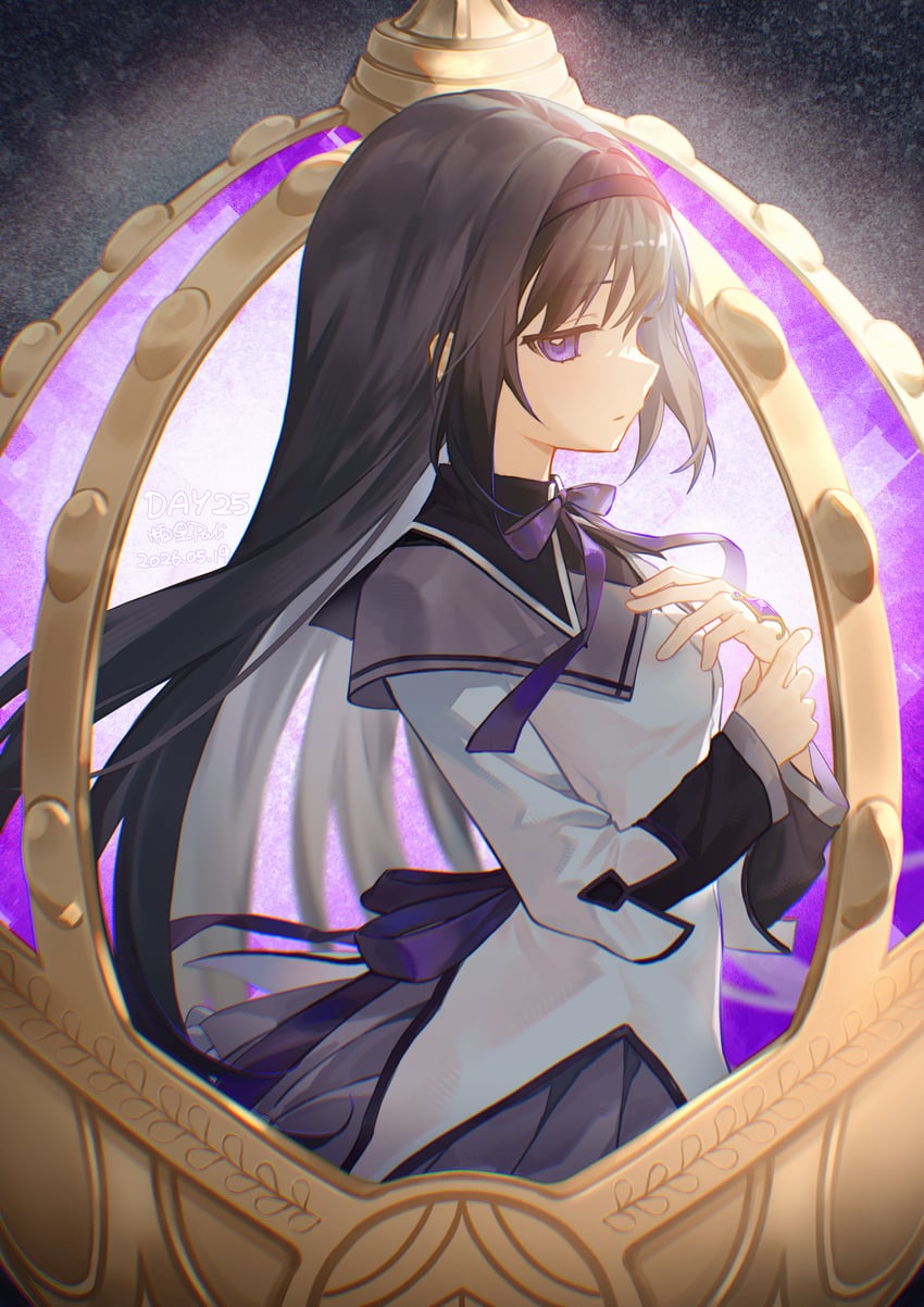 魔法少女小圆、魔法少女小圆、晓美焰 1名女孩 背部蝴蝶结 黑发 黑色发带 乳房