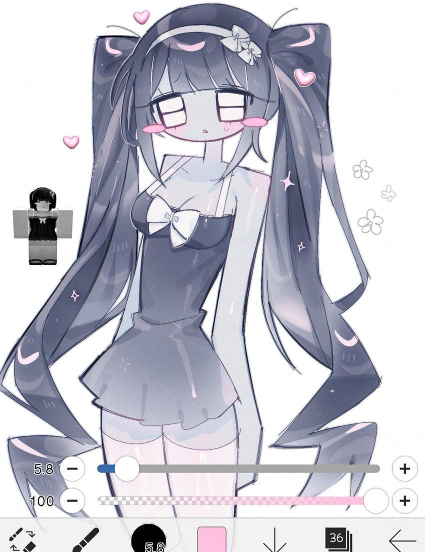 罗布乐思、玩家角色 (Roblox) 1名女孩 手放在身体两侧 箭头（符号） 画框中的绘图软件 裸臂