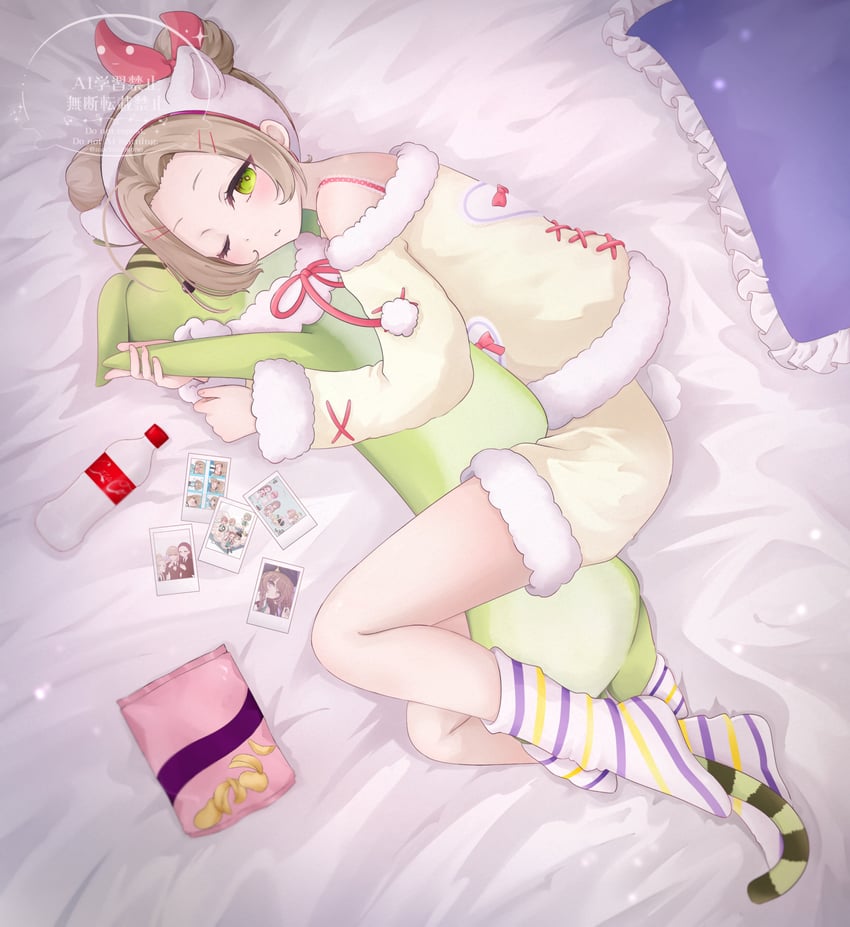 炽焰天穹、大岛四叶、ooshima yotsuha (sleepy pajamas night) 1名女孩 兽耳发箍 兽耳 金发 蝴蝶结