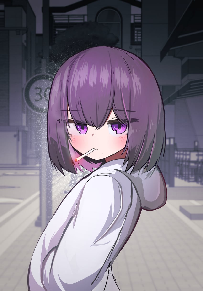 原创 1名女孩 弓背 香烟 城市 侧视
