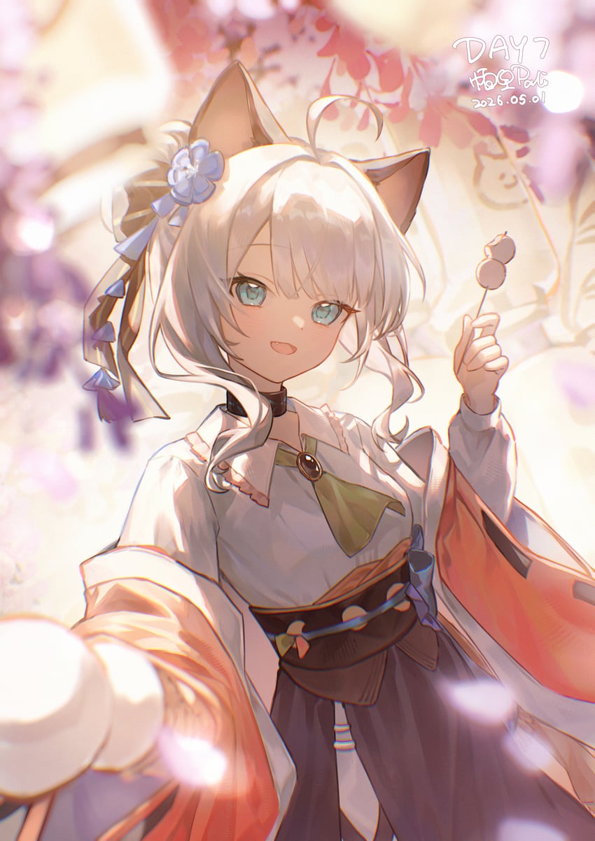 明日方舟、薄荷 (明日方舟)、薄荷 (月夜咏) (明日方舟) 1名女孩 呆毛 兽耳 水色瞳 黑领