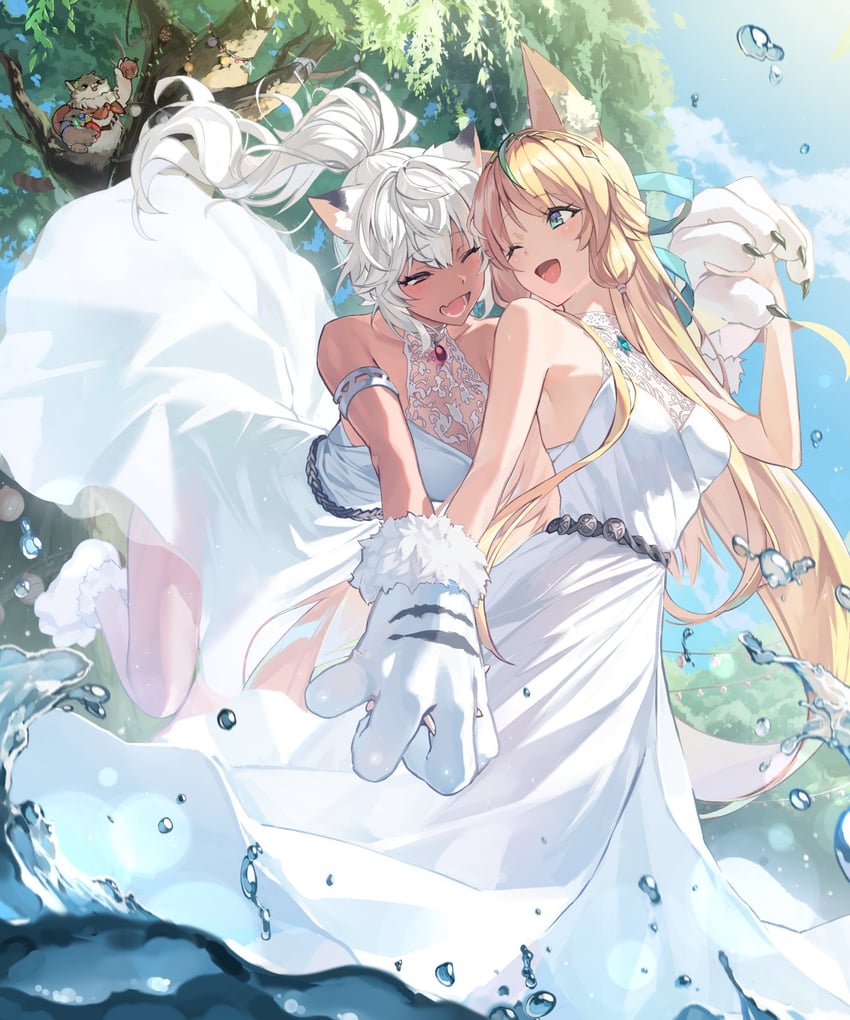 影之诗、拉迪卡 (影之诗)、mistolina (shadowverse) 2名女孩 兽耳 动物手 黑色连裤袜 金发