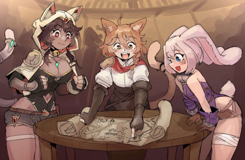 猫与地穴、原创、娜塔莎（猫与地穴） 3人女子 猫脸笑 :D 兽耳 动物兜帽