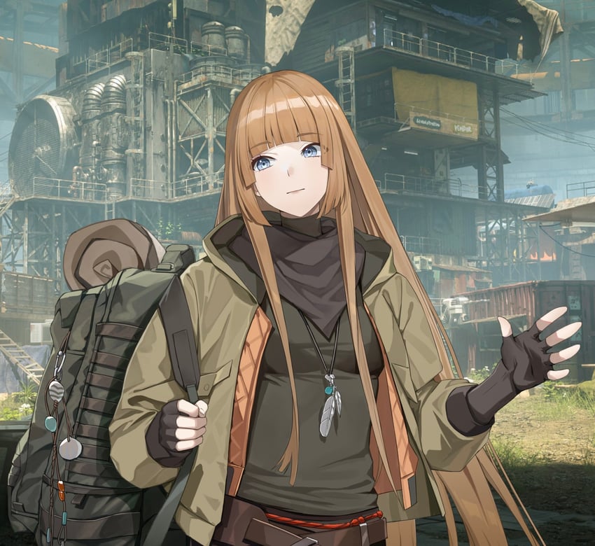 少女前线、少女前线2：追放 1名女孩 背包 包 腰带 黑色围巾