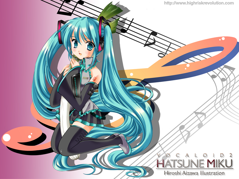 VOCALOID、初音未来 1名女孩 :D 水色瞳 水色发 连杠八分音符