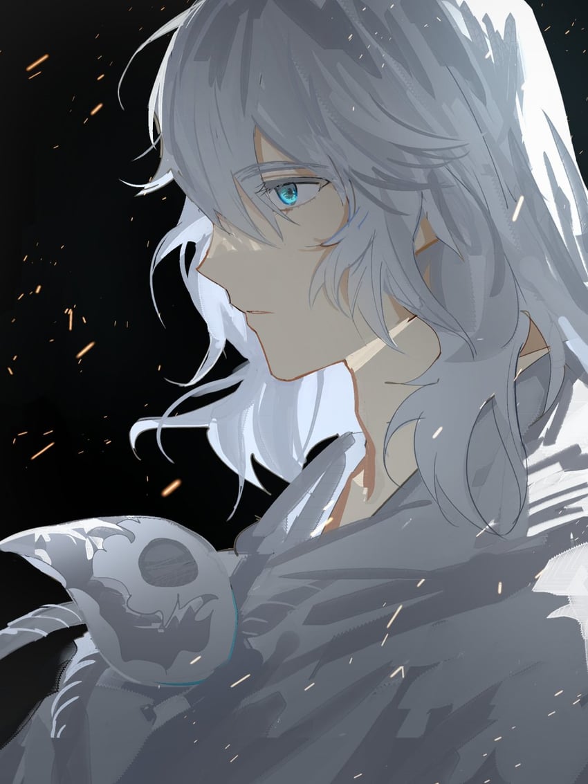 最终幻想、最终幻想14、忒弥斯 (FF14) 1名男孩 美少年 黑色背景 蓝眼 无表情