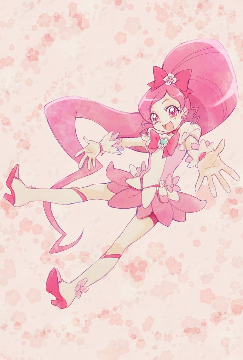 HeartCatch 光之美少女！、光之美少女、花蕾天使 1名女孩 靴子 蝴蝶结 花卉背景 全身