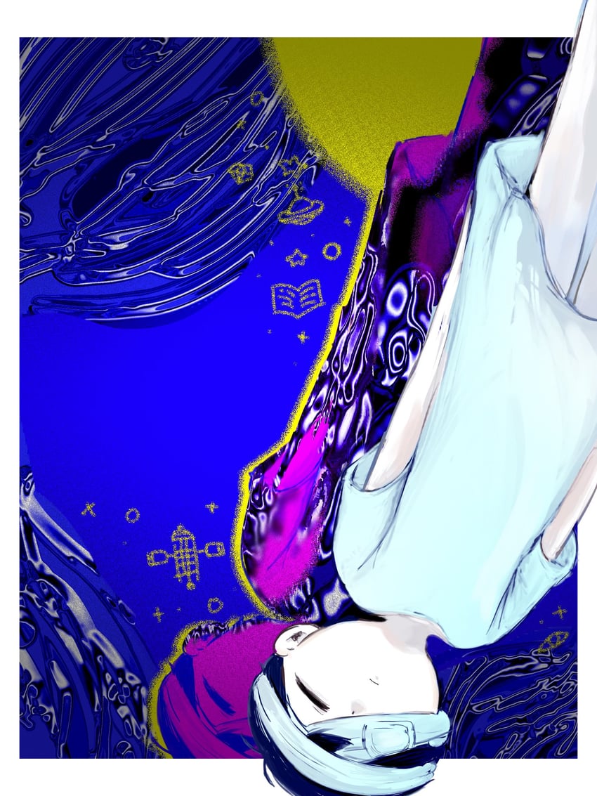 OMORI、Sunny(病号服)(Omori)、Sunny (OMORI) 1名男孩 呆毛 手放在身体两侧 单眼绷带 缠着绷带的头