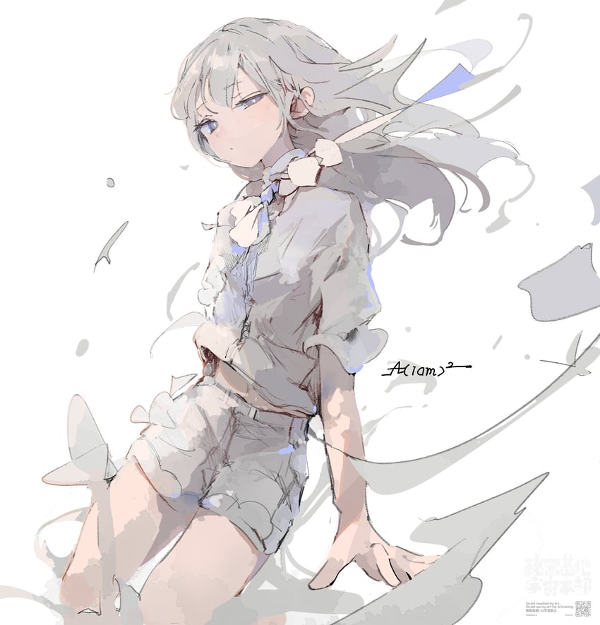 原创 1名女孩 手臂支撑 作者名 蝴蝶结 有领衬衫