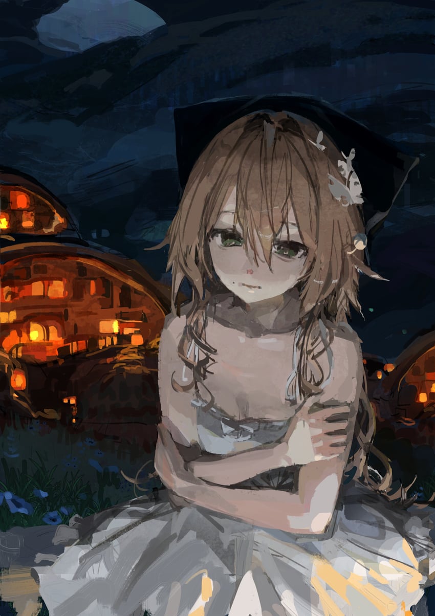 个人势虚拟主播、tabby ragtan (vtuber) 1名女孩 替换服装 动物鼻子 露肩 黑帽子