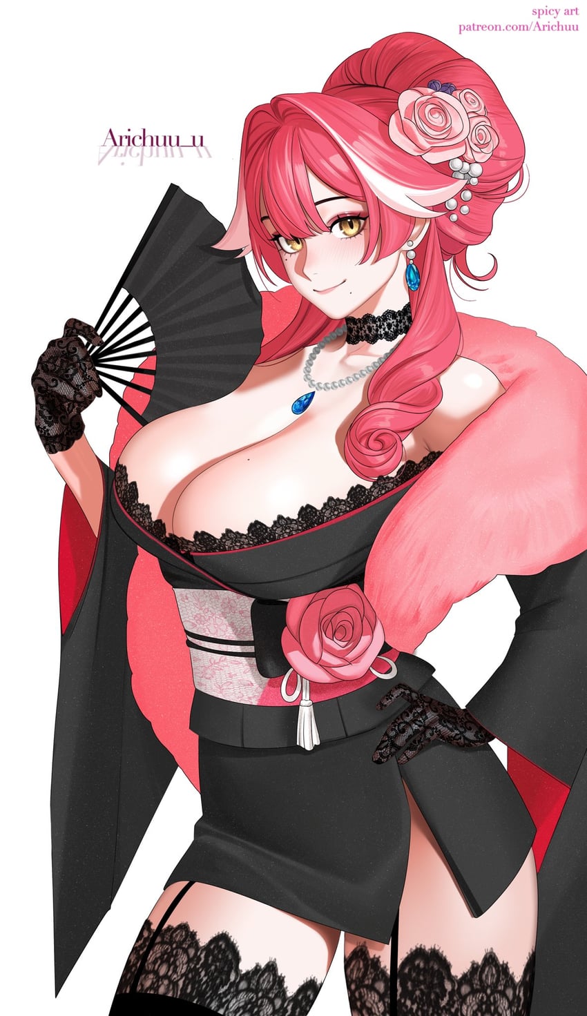 Hololive、Hololive英语、Raora Panthera (Hololive) 1名女孩 替换服装 不同发型 黑色项圈 黑色手套
