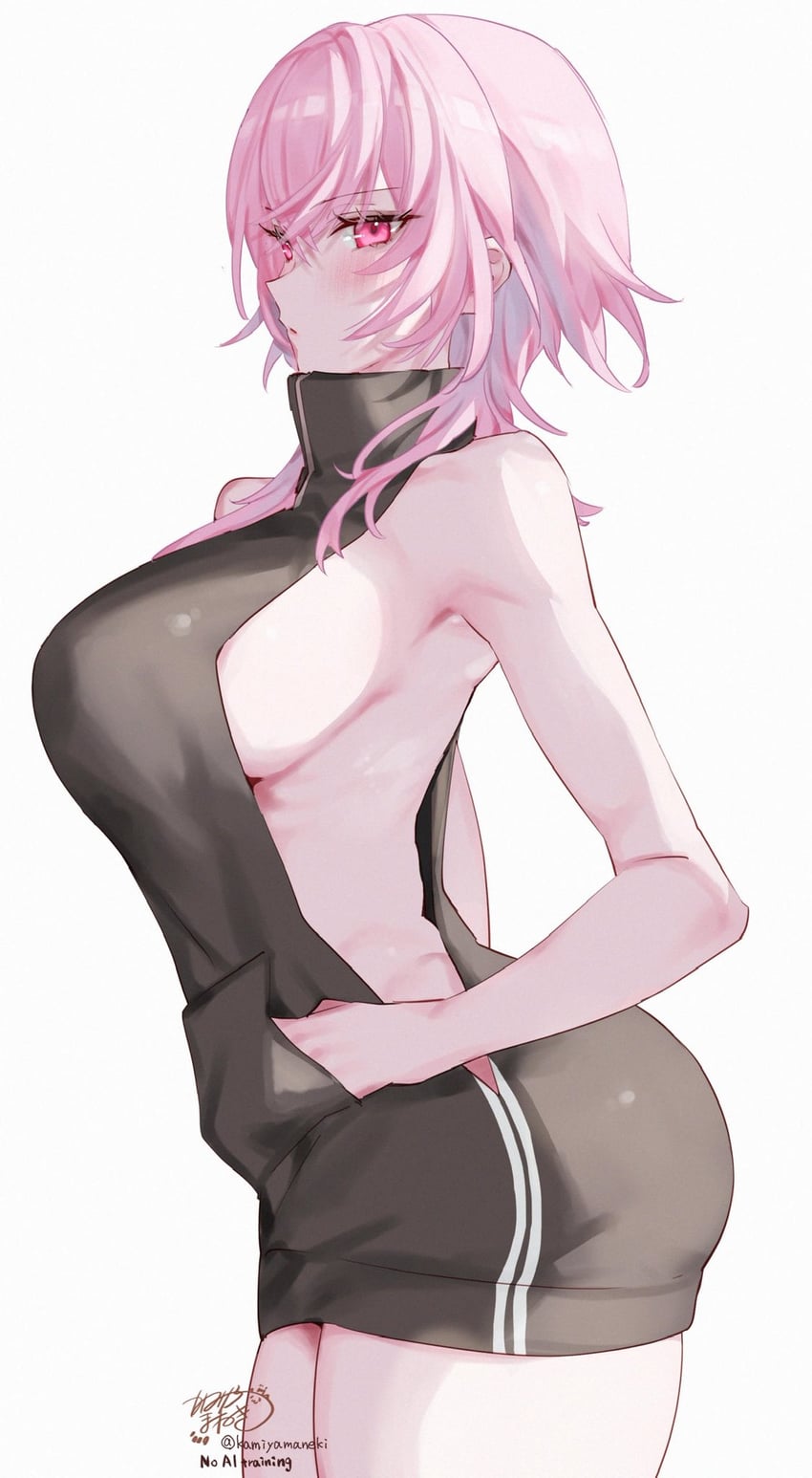 Hololive、Hololive英语、森美声 1名女孩 裸臂 黑衬衫 乳房 手插口袋