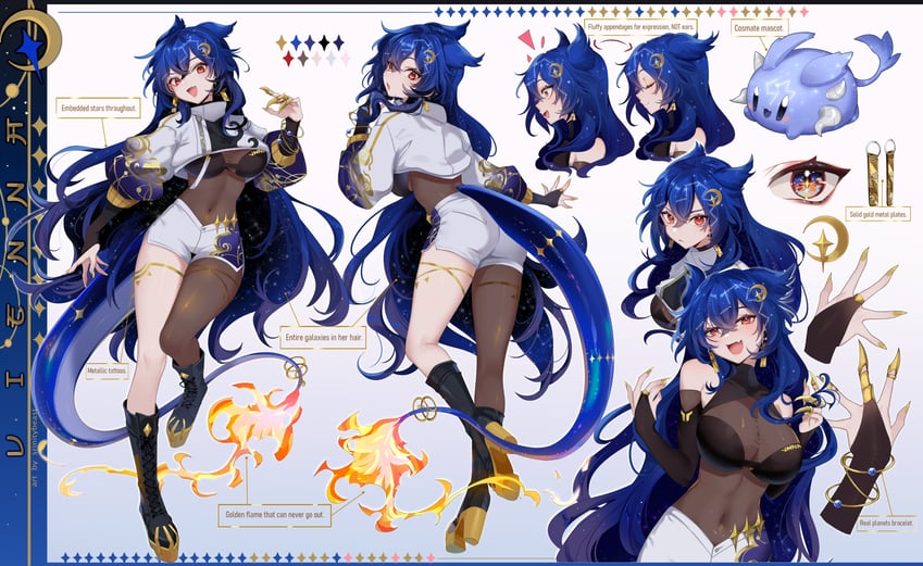 个人势虚拟主播、Vienna (第六套服装) (Vtuber)、Vienna (VTuber) 1名女孩 黑色靴子 黑色新娘手套 蓝发 蓝色尾巴
