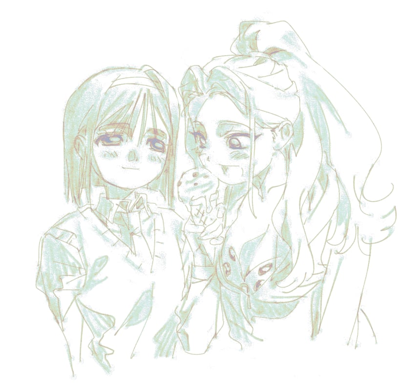 Alien Stage、Mizi (Alien Stage)、Sua (Alien Stage) 2名女孩 有领衬衫 食物 发带 高马尾