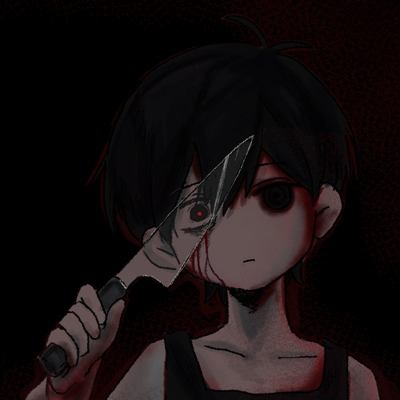 OMORI、Omori (OMORI) 1名男孩 呆毛 黑瞳 黑发 黑色背心