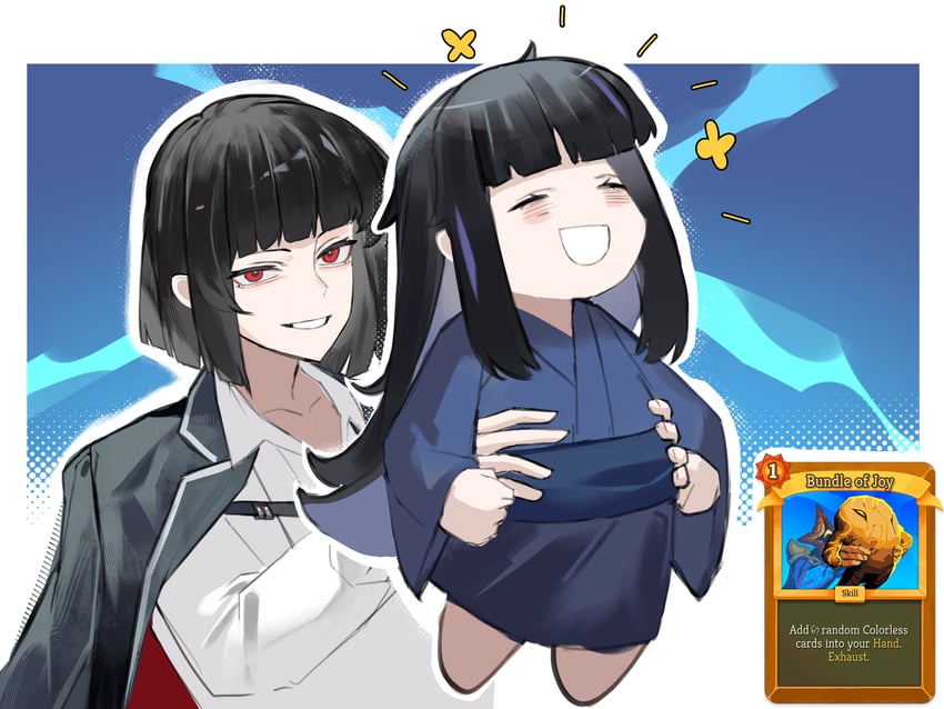 边狱公司、Project Moon、杀戮尖塔 2名女孩 67 (梗图) 黑发 蓝色和服 携带