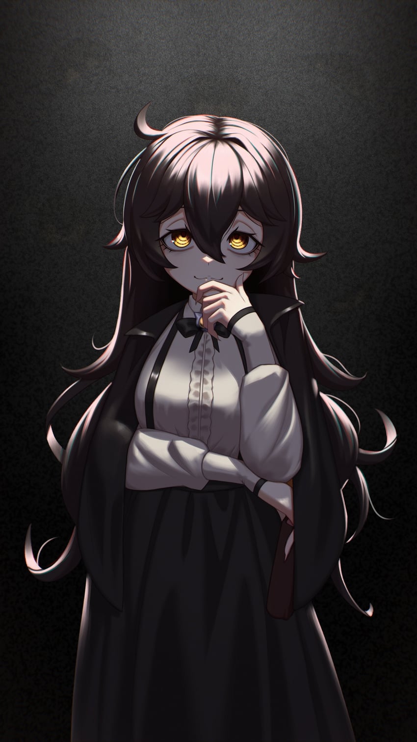 个人势虚拟主播、葛里米 (第一套服装) (VTuber)、格里米 (VTuber) 1名女孩 黑色蝴蝶结 黑色蝶形领结 黑发 黑色裙子