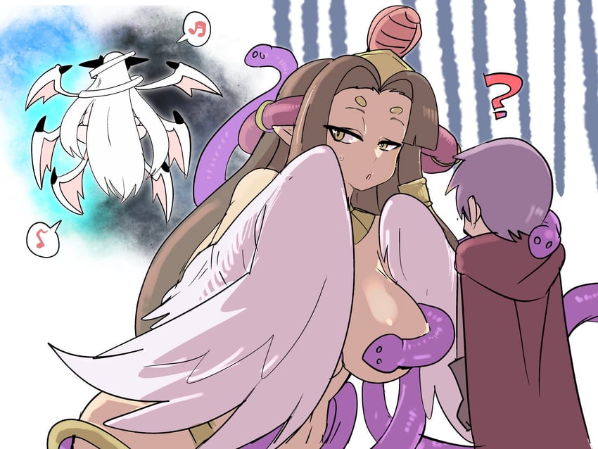 魔物娘图鉴、魔物娘图鉴：悖论、鲁卡 (勇者大战魔物娘) 1名男孩 2名女孩 问号 乳房 棕发