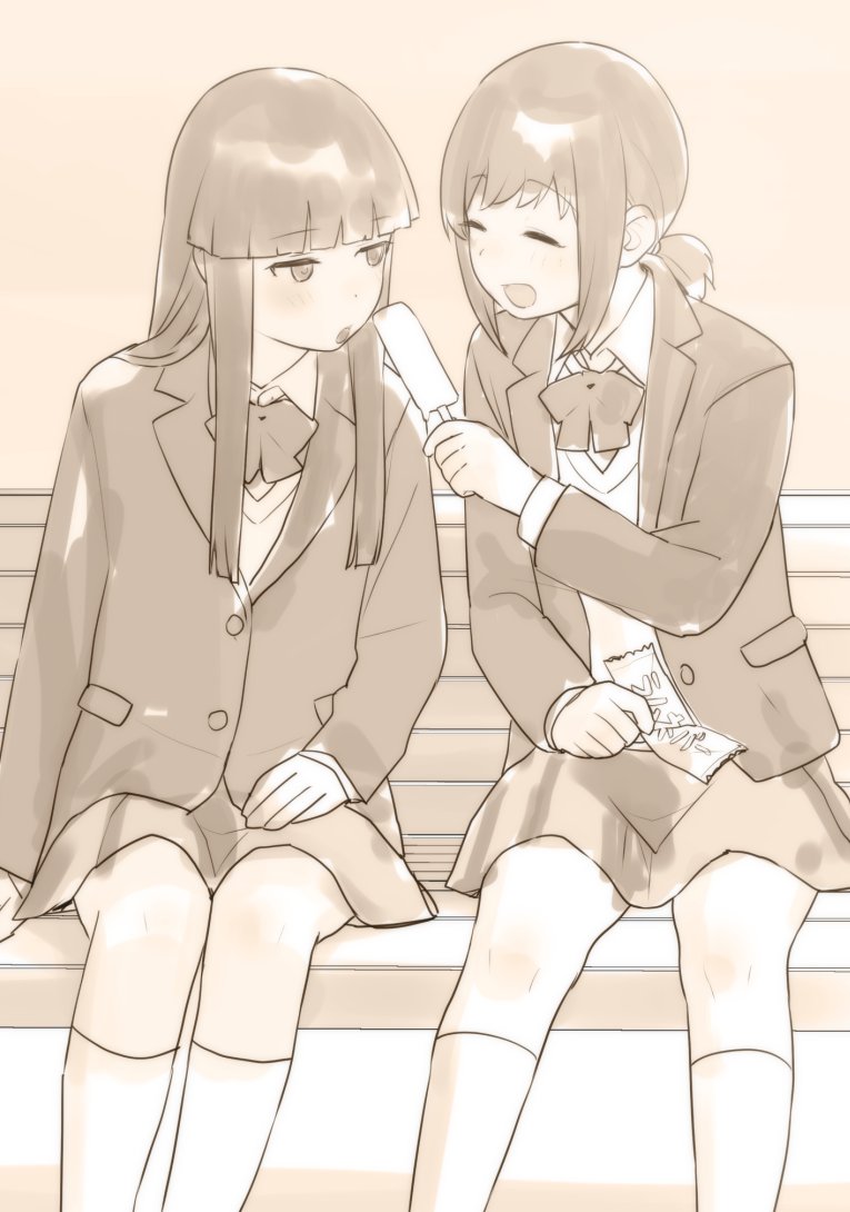 舰队Collection、吹雪 (舰娘)、初雪(舰队收藏) :D 长椅 西装外套 齐刘海 脸红
