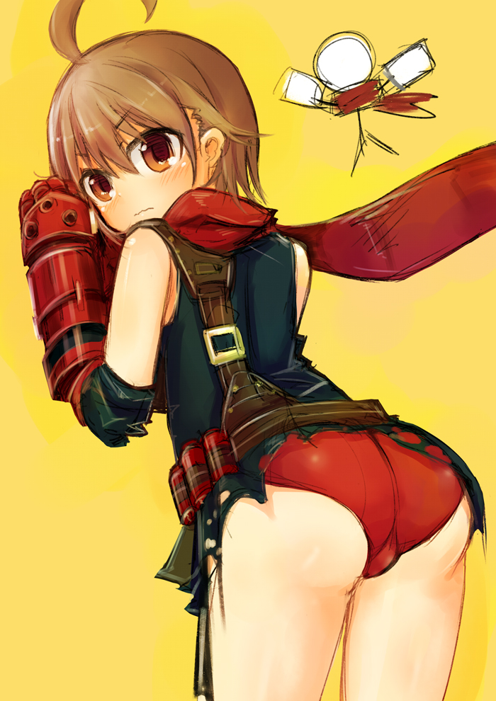 dengeki stryker、hongou haruna 1名女孩 呆毛 屁股 棕眼睛 棕发