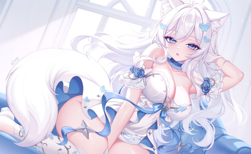 个人势虚拟主播、nyubun (vtuber) 1名女孩 作者名 露肩 腿间 蓝色项圈