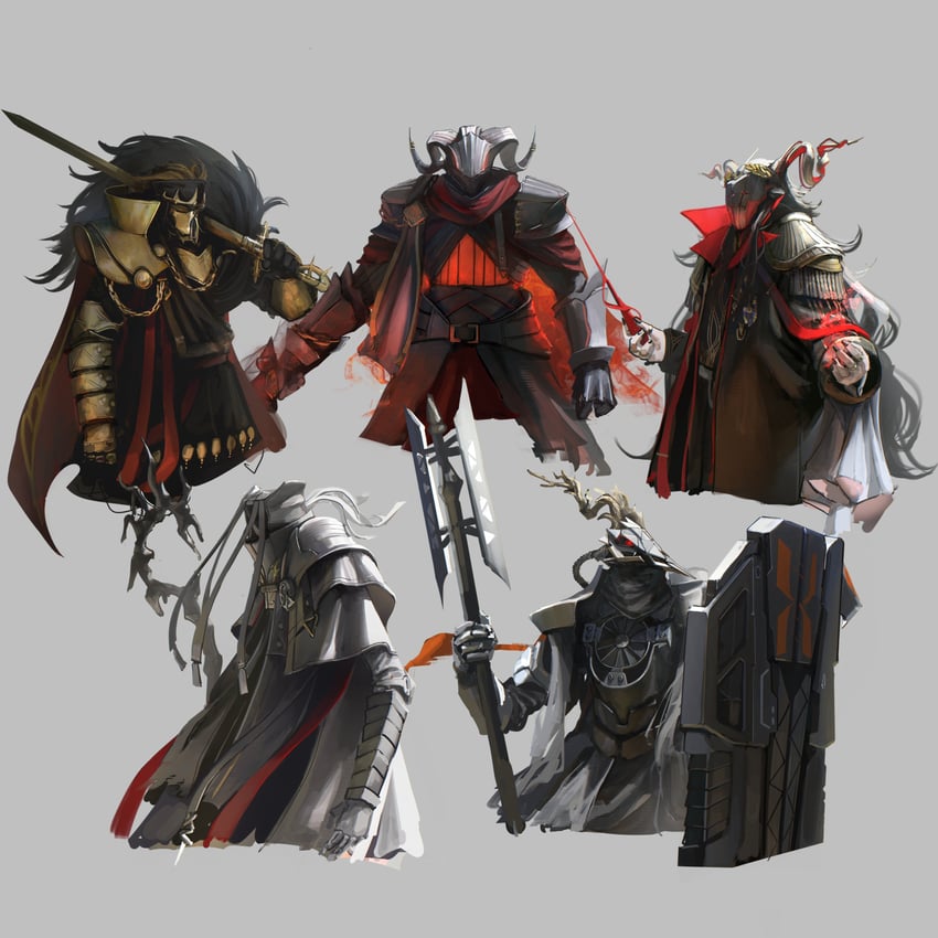 明日方舟、lugalszargus (arknights)、奈萨伦 (明日方舟) 5个男孩 鹿角 铠甲 披风 恶魔男孩