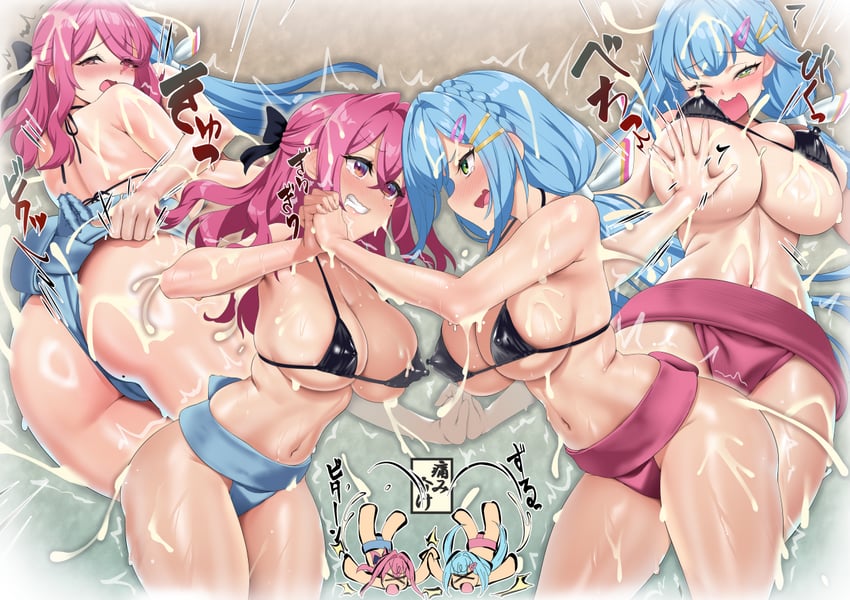 Muv-Luv、Muv-Luv Girls Garden、himekawa senka 2名女孩 战斗 比基尼 只穿比基尼泳裤 黑色蝴蝶结