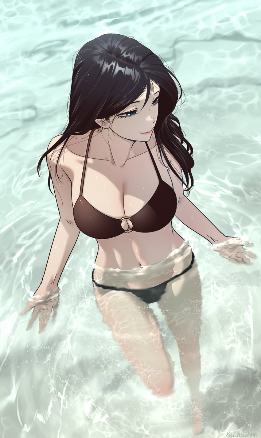 原创 1名女孩 露肩 赤脚 比基尼 黑发