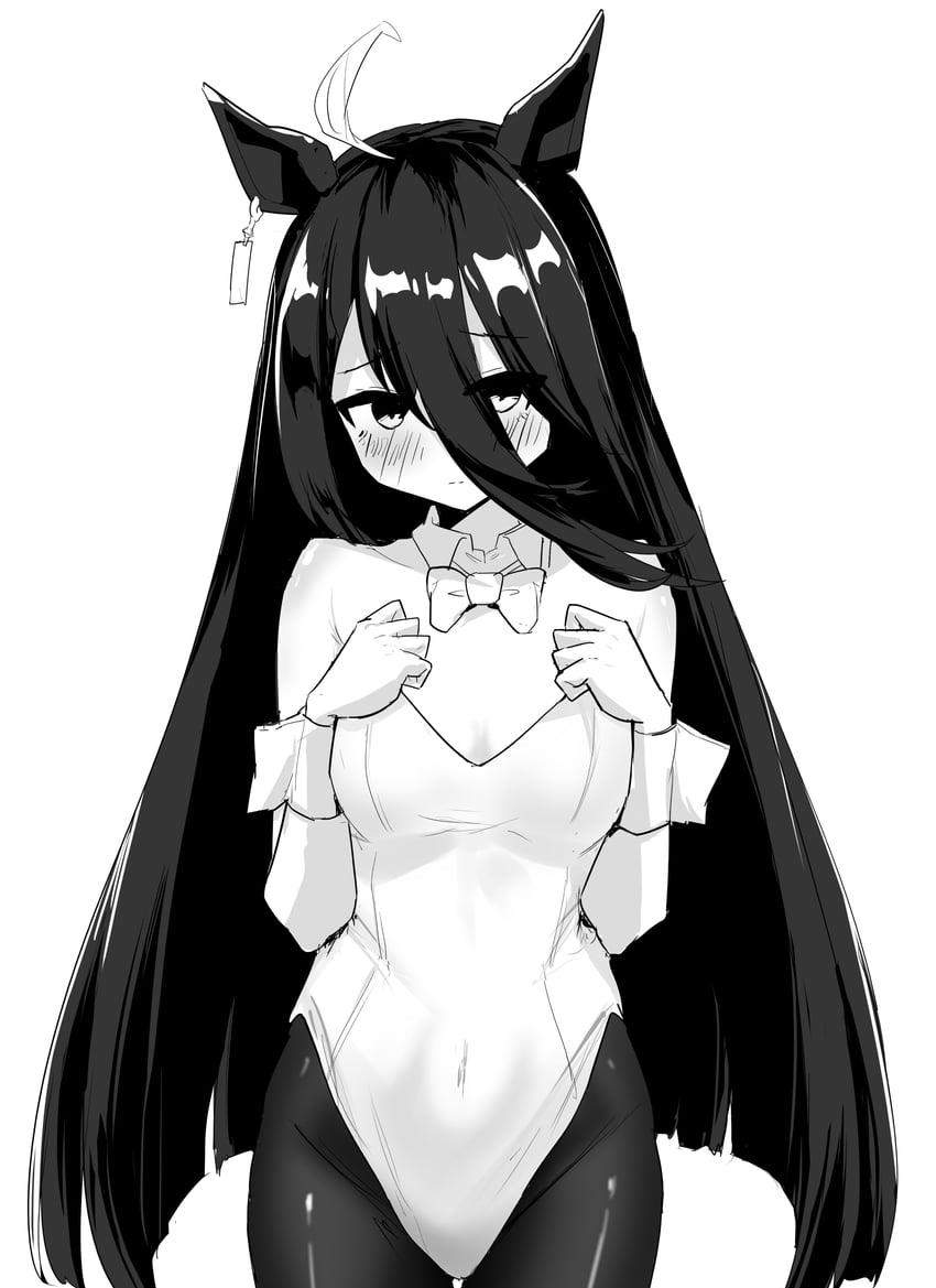 赛马娘、曼城茶座 (赛马娘) 1名女孩 呆毛 兽耳 黑发 黑色连裤袜