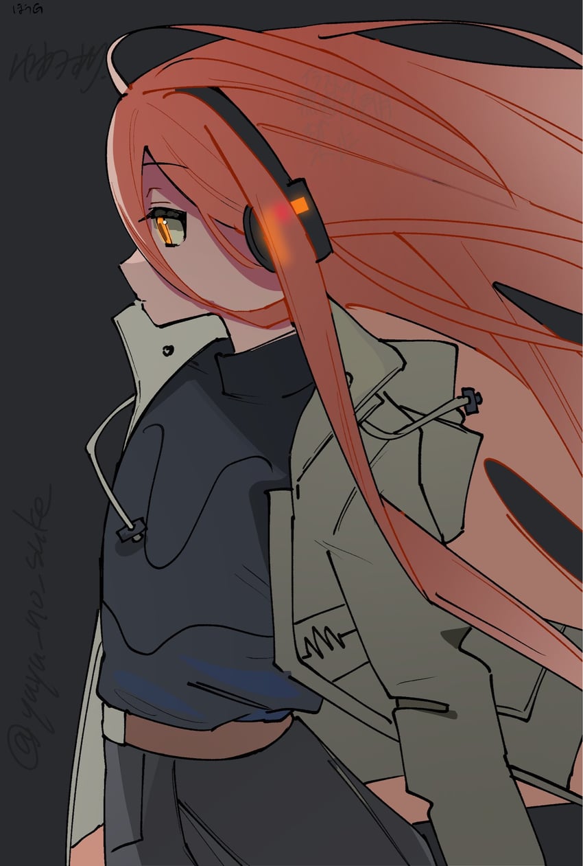 AI语音、UTAU、足立怜 1名女孩 发型长度变动 (更长) 黑衬衫 侧视 耳机