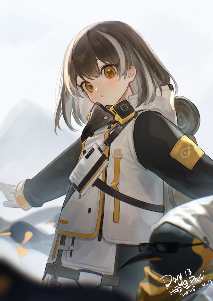 明日方舟、大帝 (明日方舟)、麦哲伦 (明日方舟) 1名女孩 A字姿态 动物 鸟 黑色袖子