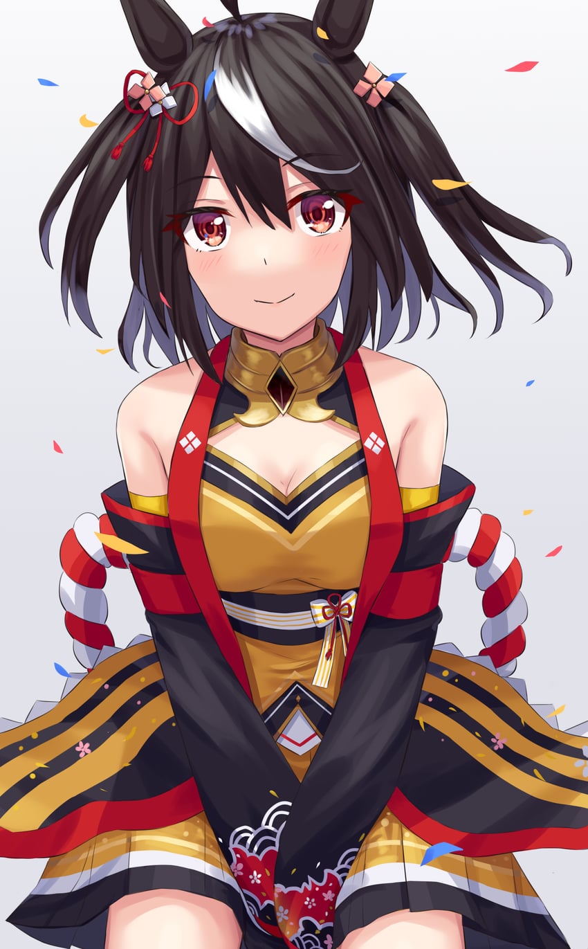 赛马娘、北部玄驹 (锦上之花) (赛马娘)、北部玄驹 (赛马娘) 1名女孩 呆毛 兽耳 黑色宝石 黑发