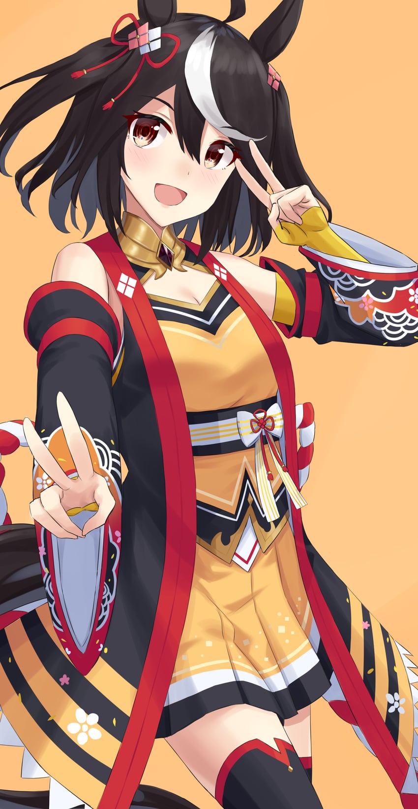 赛马娘、北部玄驹 (锦上之花) (赛马娘)、北部玄驹 (赛马娘) 1名女孩 呆毛 兽耳 黑色宝石 黑发