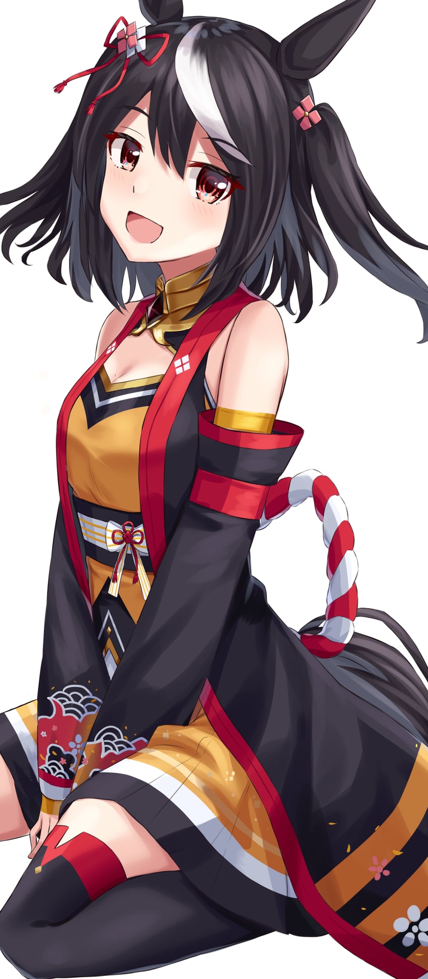 赛马娘、北部玄驹 (锦上之花) (赛马娘)、北部玄驹 (赛马娘) 1名女孩 呆毛 兽耳 黑色宝石 黑发