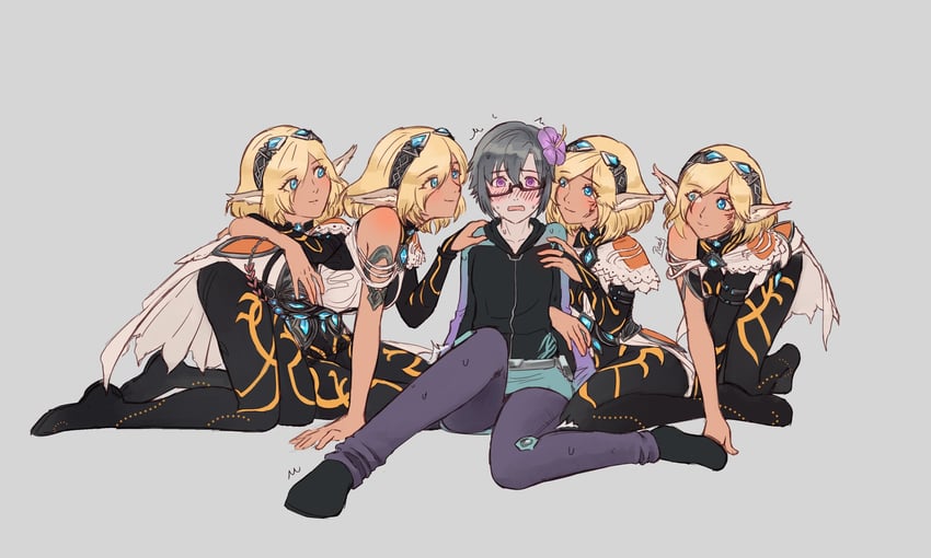 原创、异度神剑（系列）、异度神剑X 5名女孩 黑鞋 蓝眼 脸红 乳房