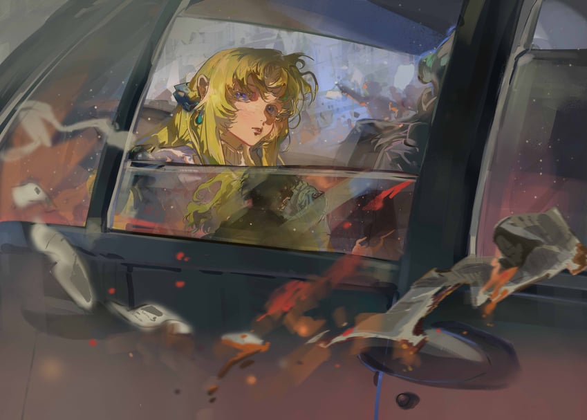 原创 1名女孩 金发 蓝眼 燃烧 燃烧的纸