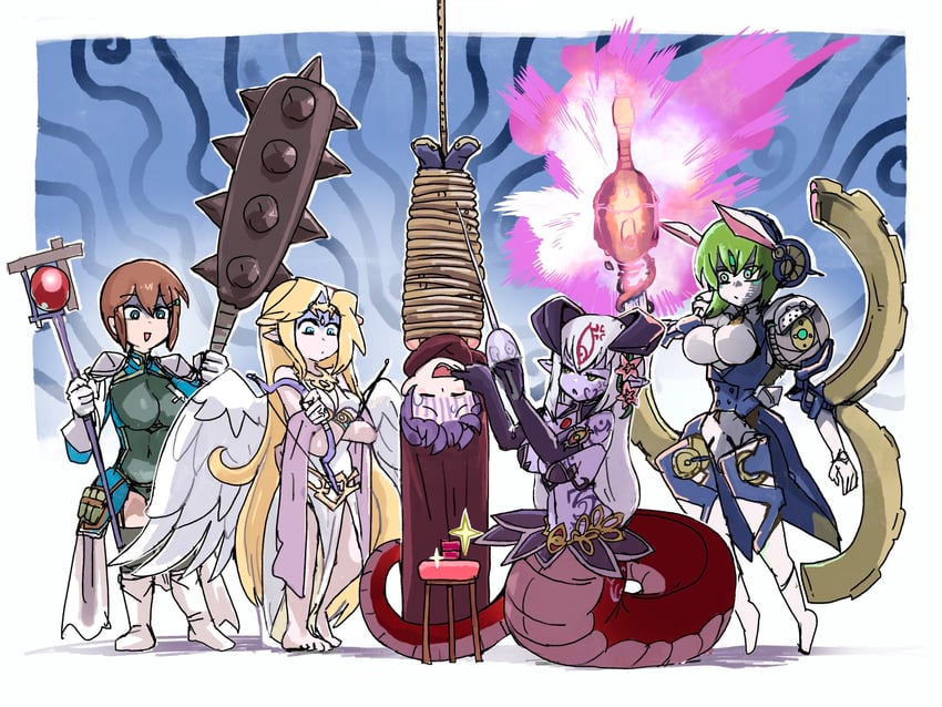 魔物娘图鉴、魔物娘图鉴：悖论、爱丽丝菲兹·十六世 1名男孩 4个女孩 天使 青筋 金发