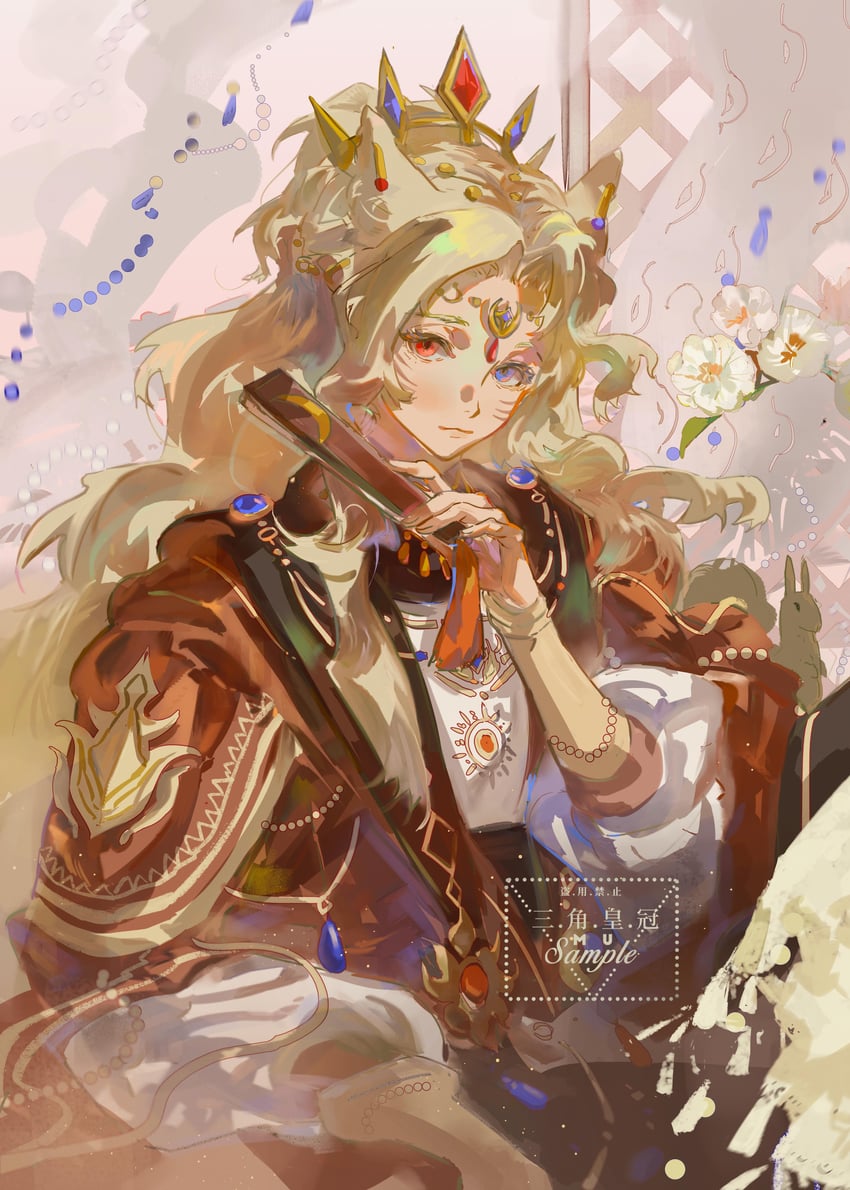 原创 1名女孩 金发 蓝眼 蓝色宝石 闭嘴