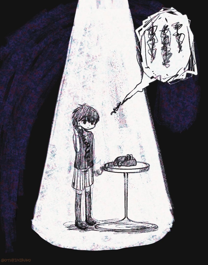OMORI、Omori (OMORI) 1名男孩 呆毛 作者名 黑瞳 黑发
