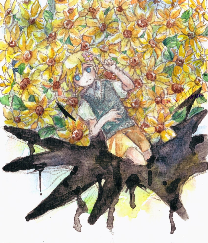 OMORI、Basil (OMORI)、Basil (OMORI) 1名男孩 呆毛 金发 蓝眼 棕色短裤