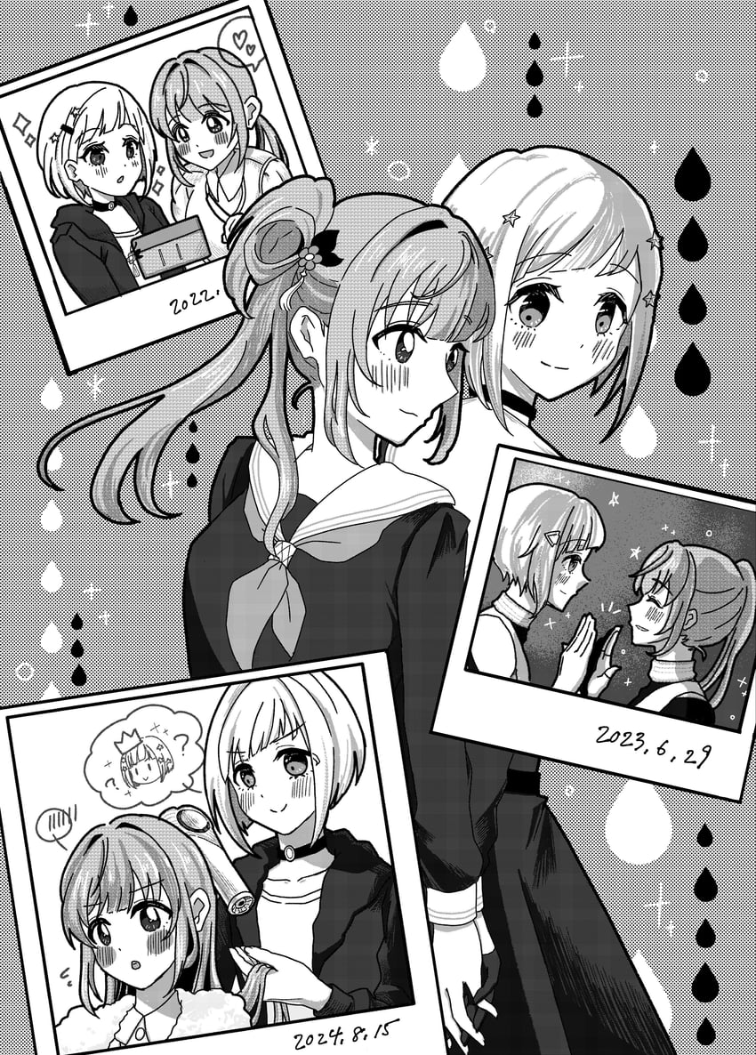 深邃 (Love Live!)、Love Live!、Love Live! 莲之空女学院学园偶像部 2名女孩 背靠背 项圈 锁骨 吹风机