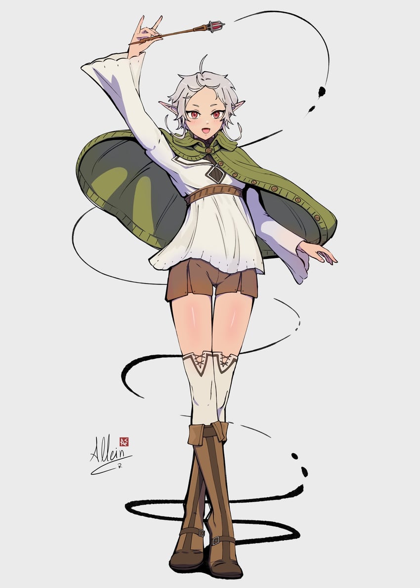 无职转生、希露菲叶特 (无职转生) 1名女孩 :D 呆毛 举手 靴子