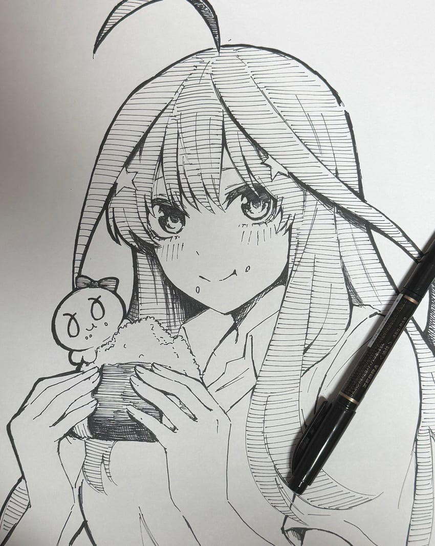 五等分的新娘、中野五月 1名女孩 呆毛 画面内含画具 闭嘴 生物
