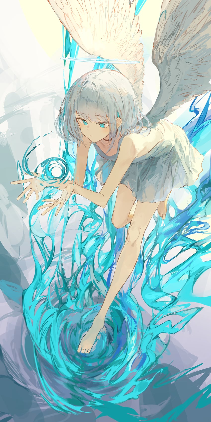原创 1名女孩 天使 天使翅膀 水色瞳 裸腿