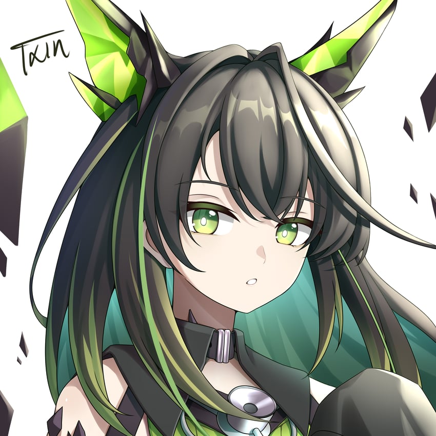 明日方舟、Mon3tr (明日方舟) 1名女孩 露肩 黑发 黑色夹克 连衣裙
