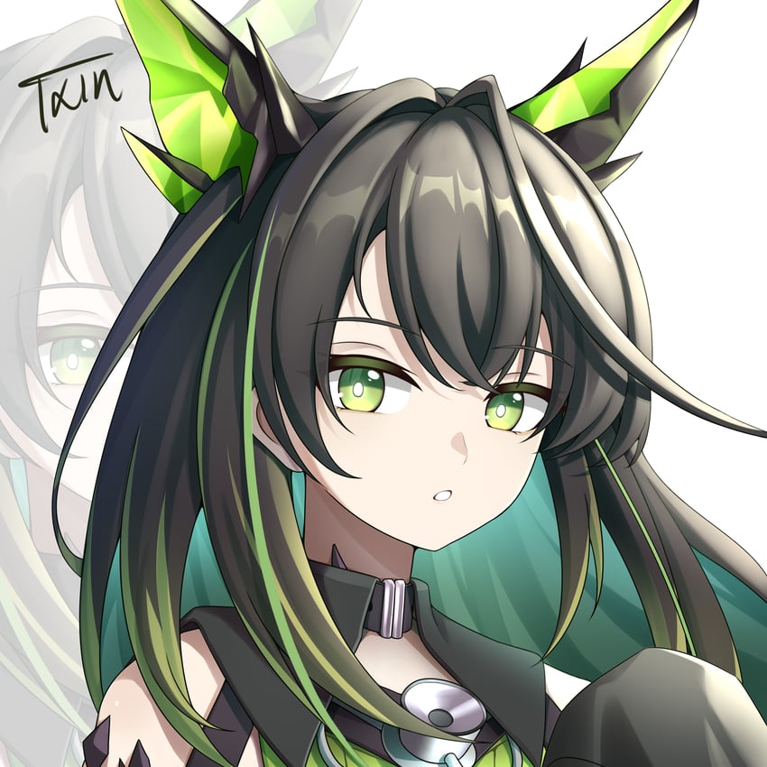 明日方舟、Mon3tr (明日方舟) 1名女孩 露肩 黑发 黑色夹克 连衣裙